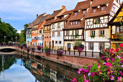 Beautiful canals of Colmar, France with late day reflections