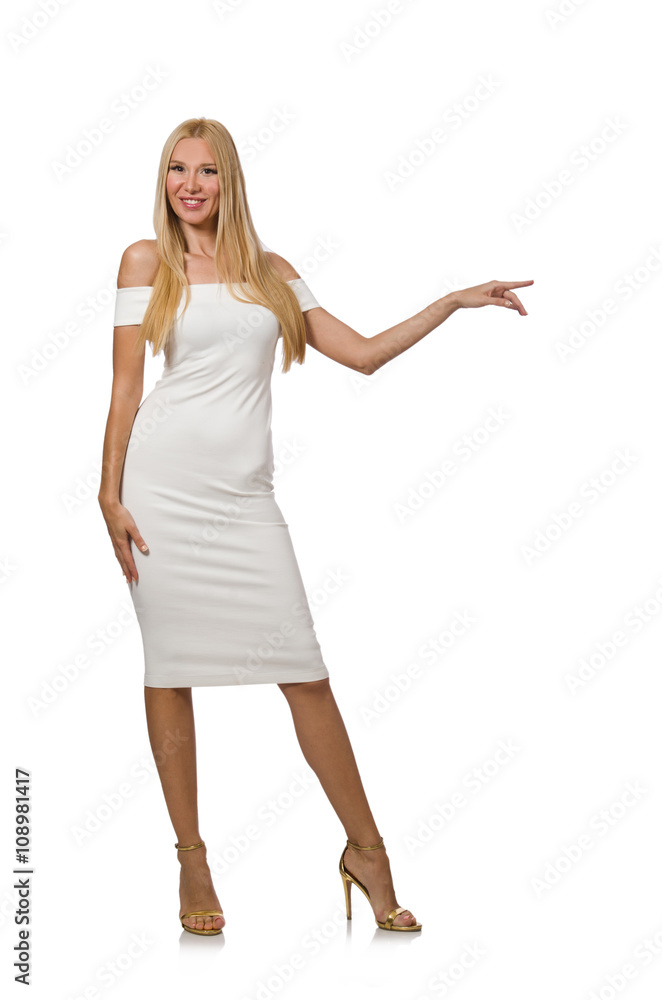 Blondie in elegant dress isolated on white Blondie in elegant dress isolated on white