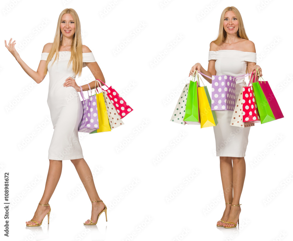 Woman with shopping bags isolated on white Woman with shopping bags isolated on white