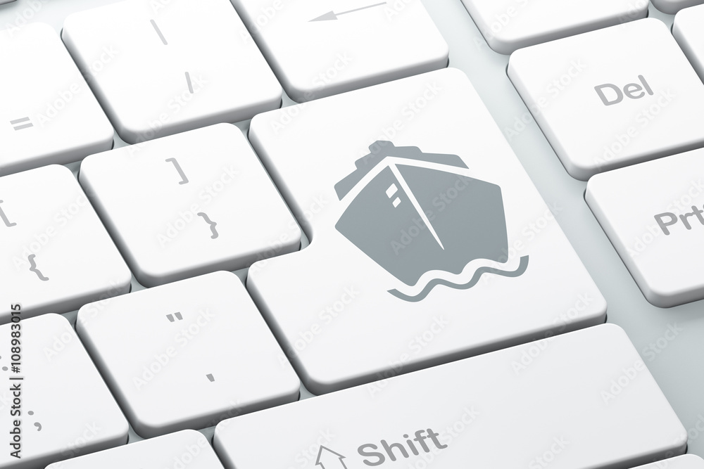 Vacation concept: Ship on computer keyboard background Vacation concept: Ship on computer keyboard background