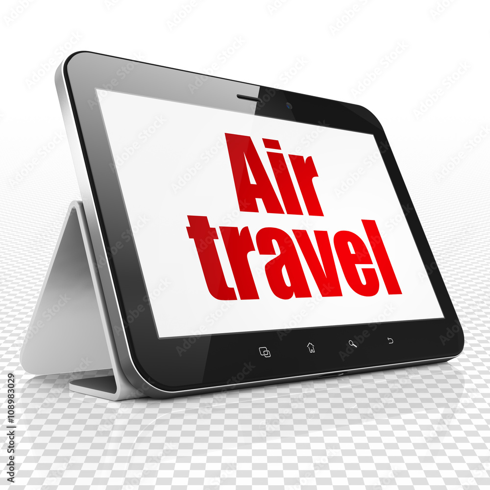 Travel concept: Tablet Computer with Air Travel on display Travel concept: Tablet Computer with Air Travel on display