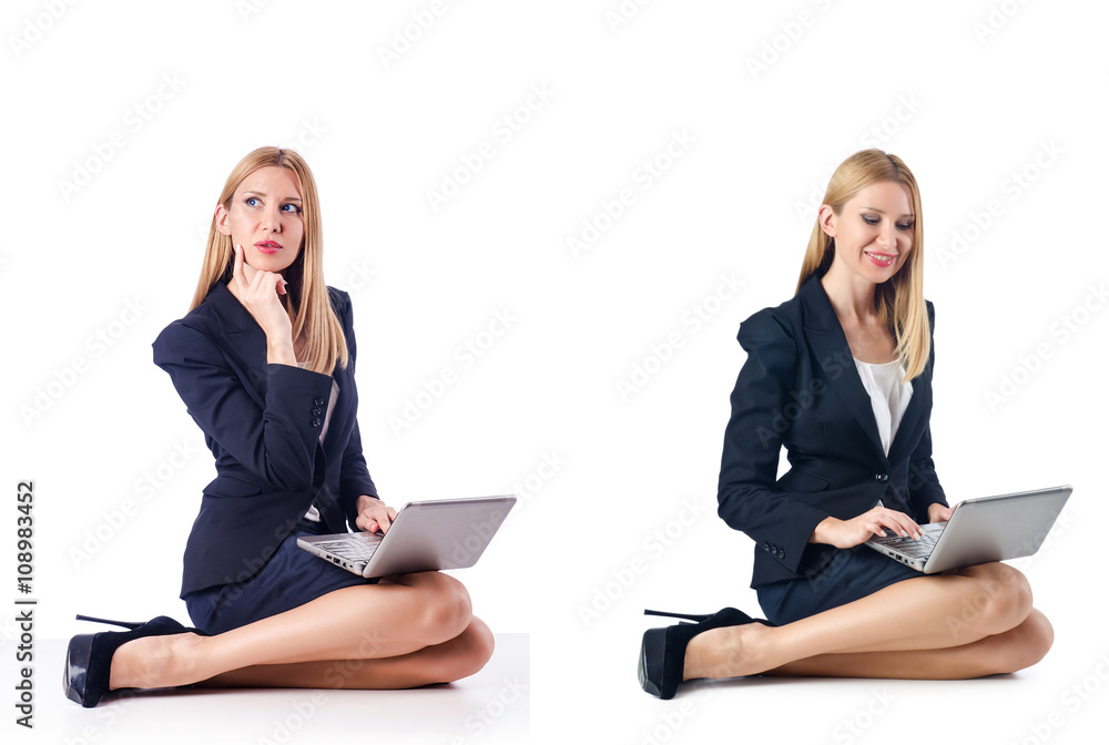 Businesswoman with laptop isolated on white background Businesswoman with laptop isolated on white background