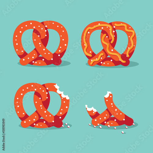 Pretzel flat design icon set.