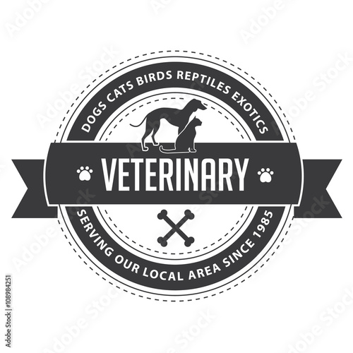 Retro vintage dog, cat, veterinary, animal shelter insignia or badge. EPS 10 vector.
