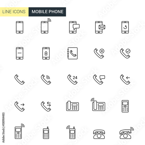 Vector set mobile phone line icons