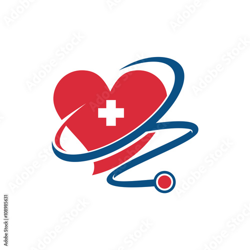 Stethoscope Heart Cross Health Logo Template