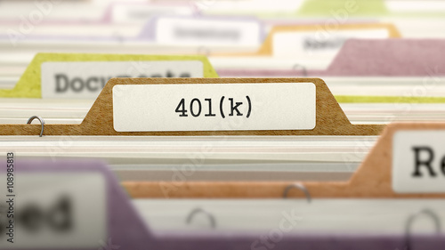 401K Concept on File Label in Multicolor Card Index. Closeup View. Selective Focus. 3D Render.  photo