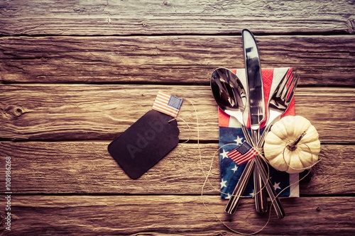 Patriotic American autumn or fall place setting photo