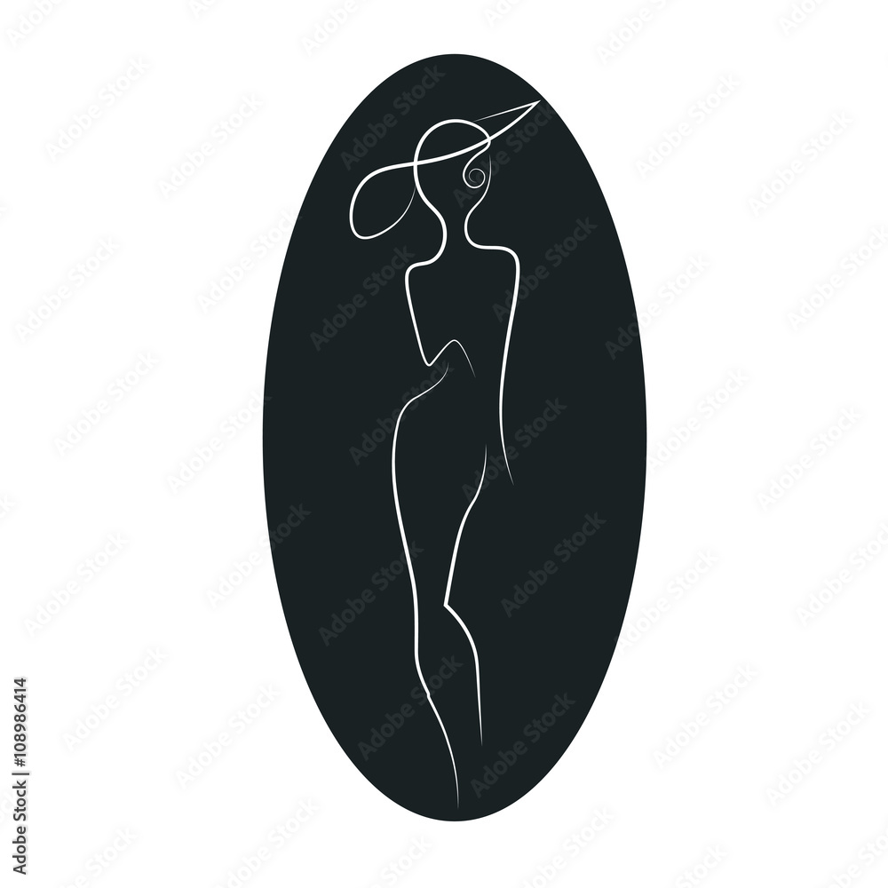 Vector silhouette of beautiful curly woman in a vintage hat. Vector silhouette of beautiful curly woman in a vintage hat.