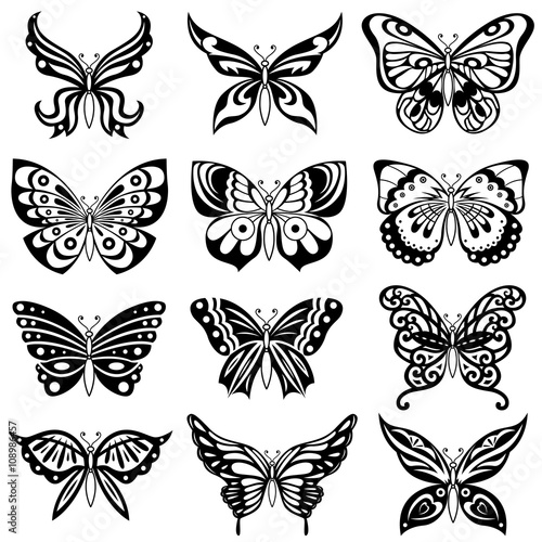 Set of twelve black butterflies © natareal