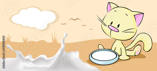 milk horizontal banner design with cute kitty and milk splash