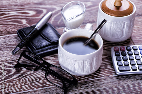 black coffee on a wooden background