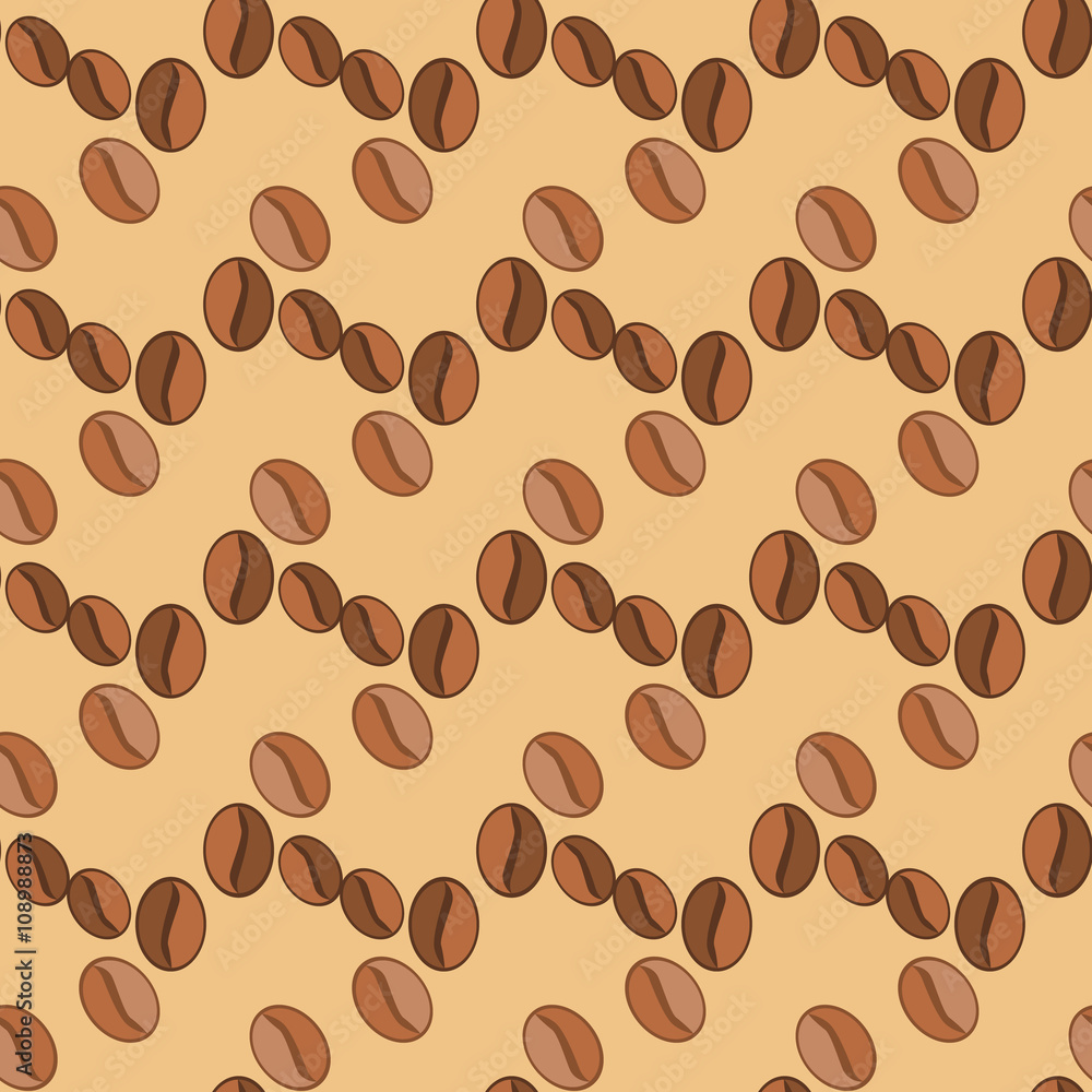 Seamless pattern with coffee grains on a light brown background. Seamless pattern with coffee grains on a light brown background.