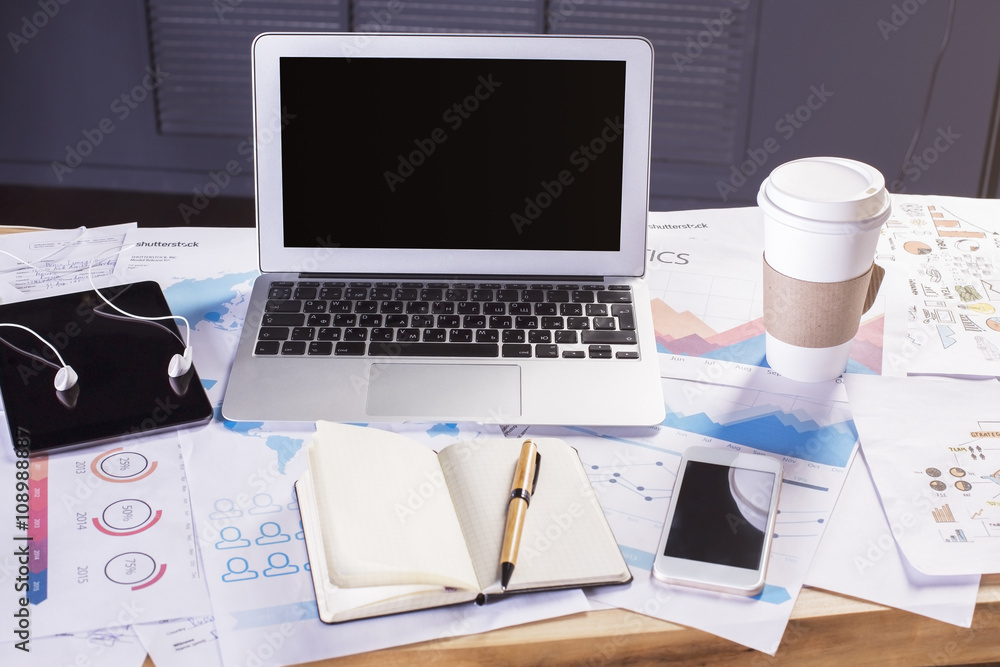Office desk with items Office desk with items