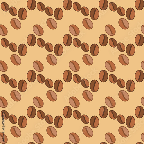 Seamless pattern with coffee grains on a light brown background.