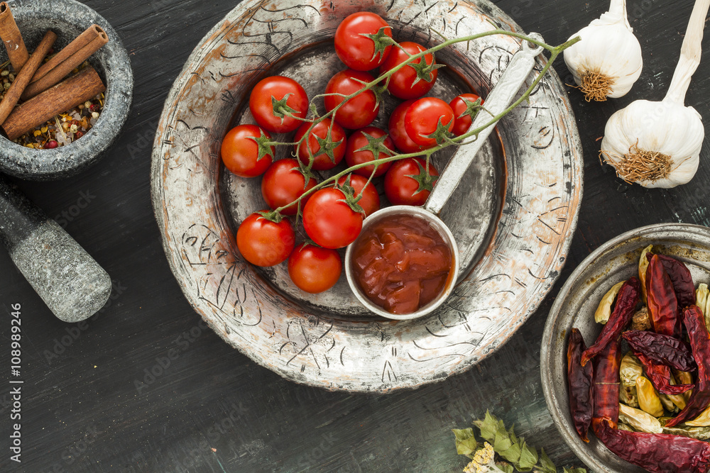 Flavors on wooden background