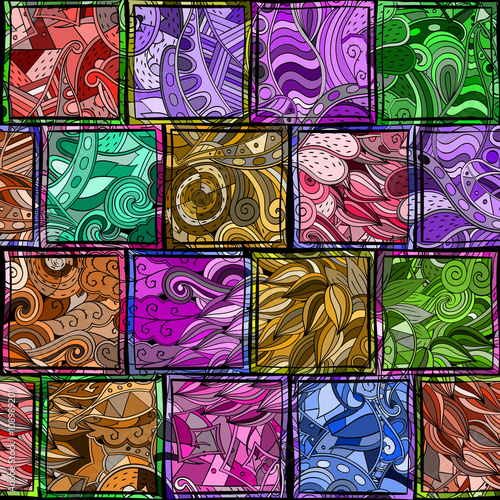 Tracery loops, doodle wind pattern in the style of stained glass. Mehendi paisley, stem, spiral, wave, bud mehndi design. Handmade doodling design. For site background, printing. Vector.