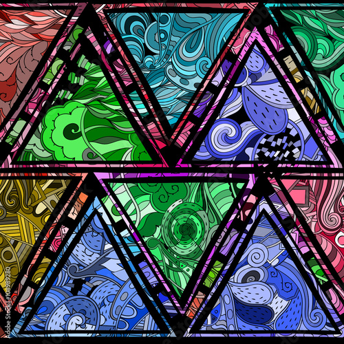 Tracery loops, doodle wind pattern in the style of stained glass. Mehendi paisley, stem, spiral, wave, bud mehndi design. Handmade doodling design. For site background, printing. Vector.