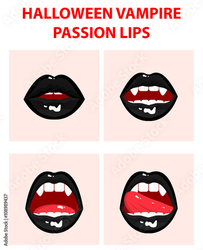 Halloween vampire 4 sexy open mouths, tongue, black passion lips