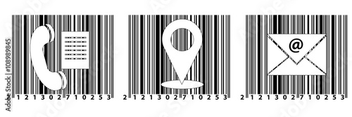 Kontakt - Buttons im Barcode-Style (Telefon/Fax , Standort, E-Mail)