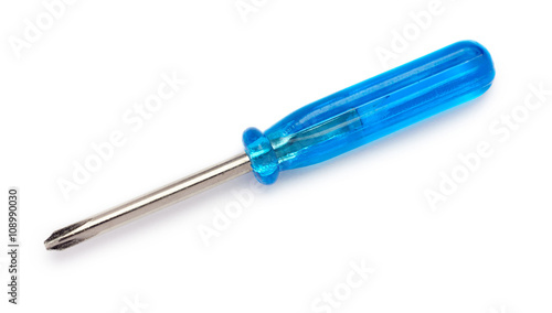 Blue screwdriver on white