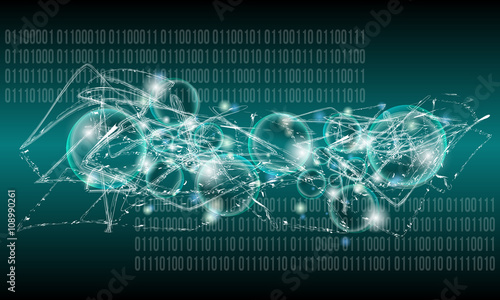 Vector abstract background with lights; lines, bubbles and binar