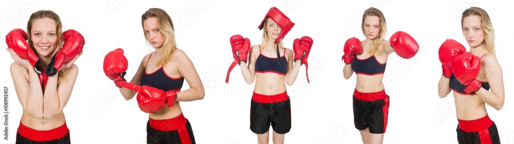 Woman boxer on white background Woman boxer on white background