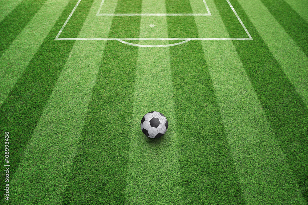 Conceptual soccer free kick ball background. Soccer ball on sunny football field ground. Conceptual soccer free kick ball background. Soccer ball on sunny football field ground.