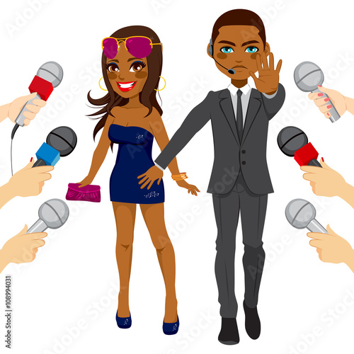 Bodyguard protecting celebrity girl from press reporters