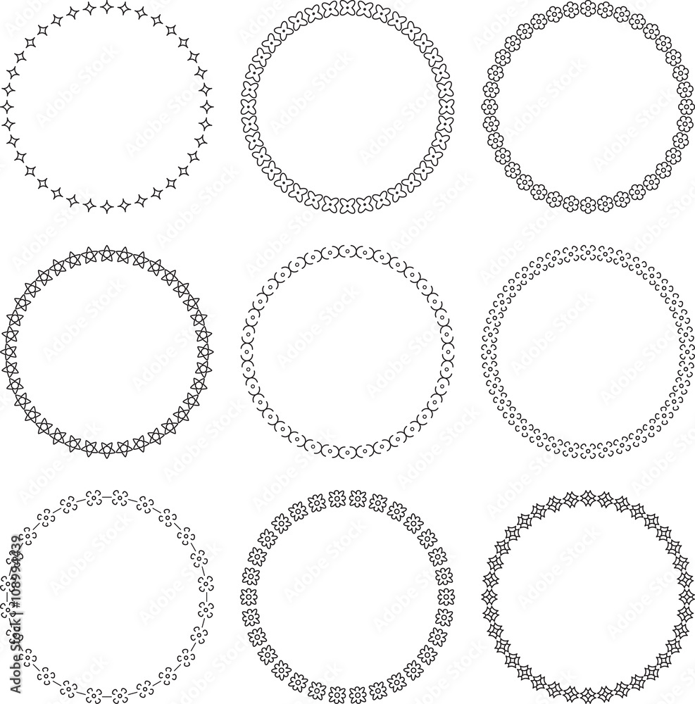 Set of 9 vector ornamental round frames with floral elements Set of 9 vector ornamental round frames with floral elements