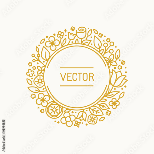 Vector vintage frame in trendy linear frame for florist shops an