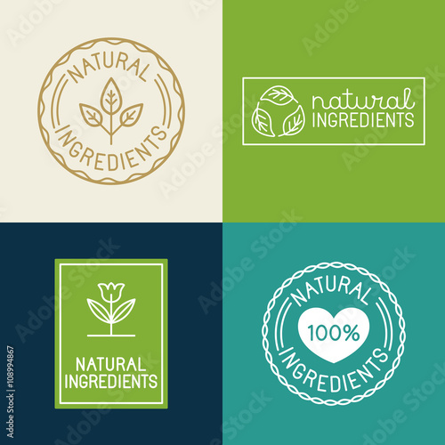 Vector set of design elements and badges for food and cosmetics