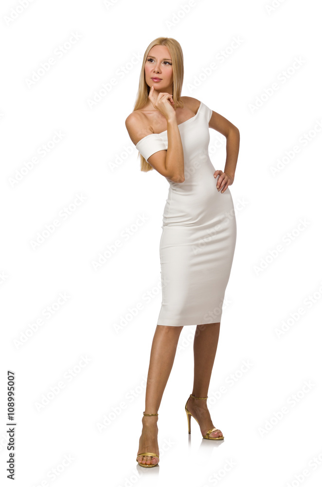 Blondie in elegant dress isolated on white Blondie in elegant dress isolated on white