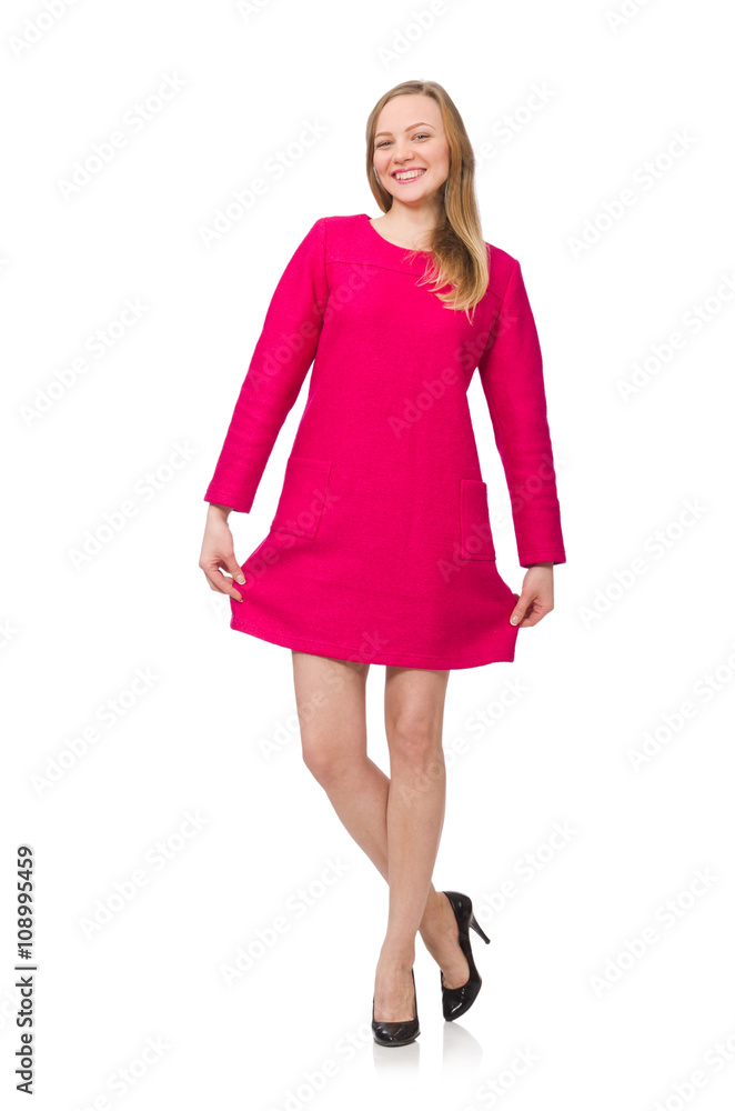 Pretty girl in pink dress isolated on white Pretty girl in pink dress isolated on white