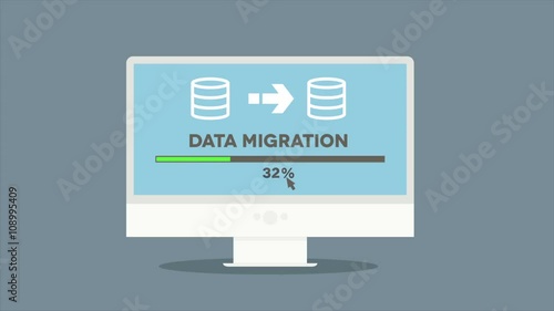 minimalistic animation of a monitor with data migration progress bar