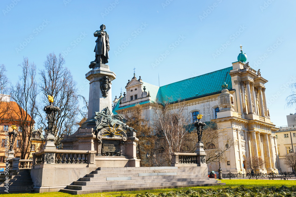 Adam Mickiewicz monument at Krakowskie Przedmiescie Street in Wa