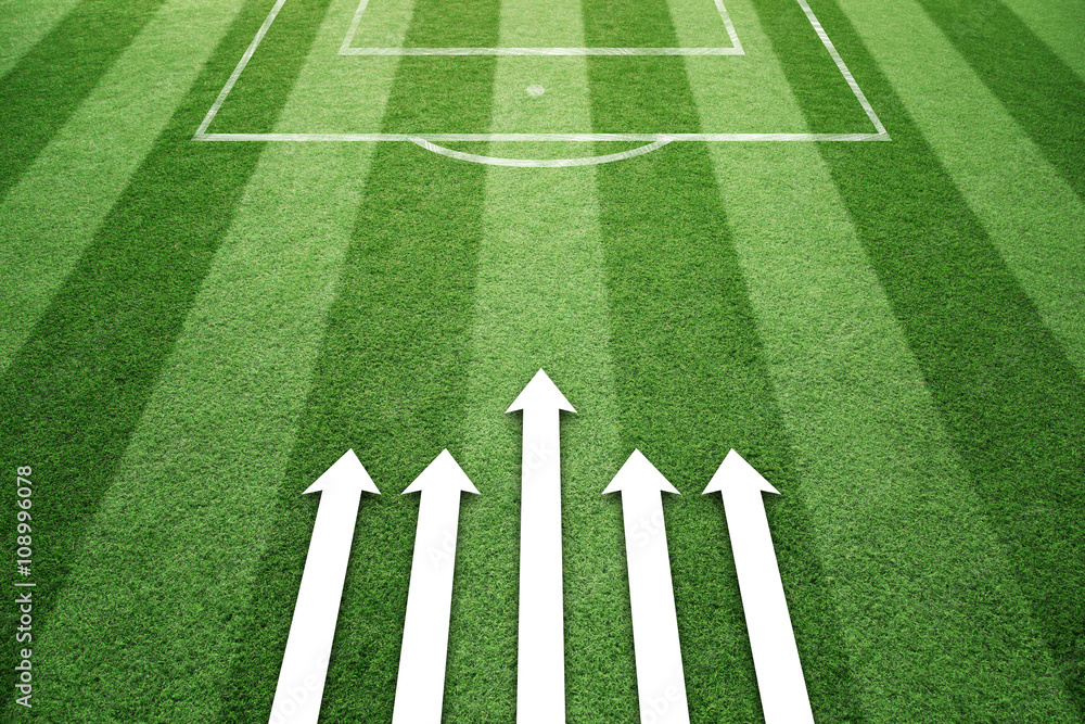 Conceptual football field strategy planning with arrows, field line