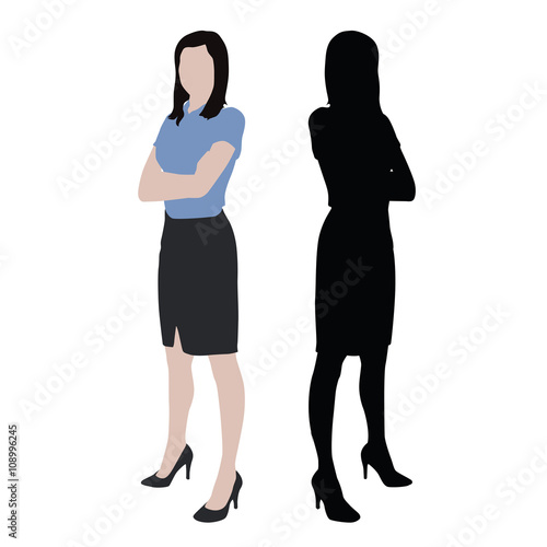 Business women, isolated vector silhouette and illustration. Sta