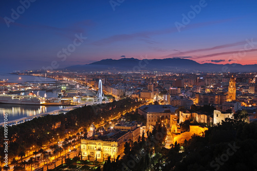 Malaga cityscape after sunset. Spain