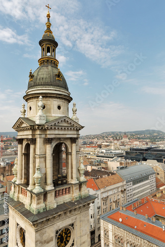 Budapest cityscape and Basilica of Saint Stephen bell tower