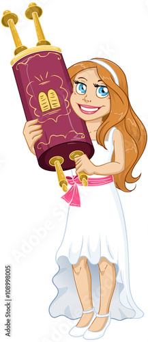 Jewish Girl Holds Torah For Bat Mitzvah