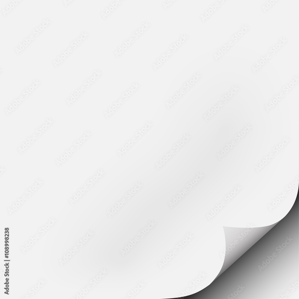 Square white piece of paper with corner fold, curl with shadow Square white piece of paper with corner fold, curl with shadow