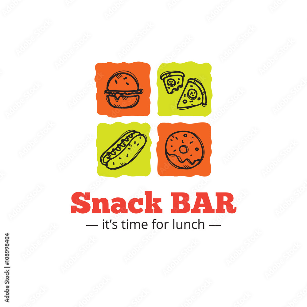 Vecteur Stock Vector trendy snack bar logo in doodle style. Sketchy cafe  logo | Adobe Stock