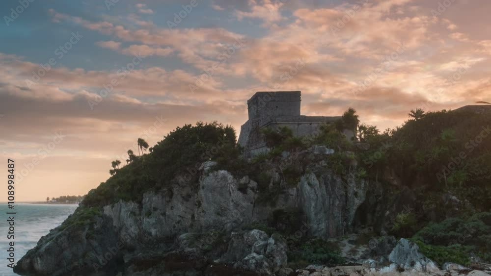 tulum maya site on the sea time lapse at sunset tulum maya site on the sea time lapse at sunset