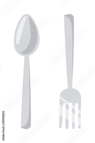 Cutlery set with fork, knife and spoon table restaurant silverware flat vector illustration.