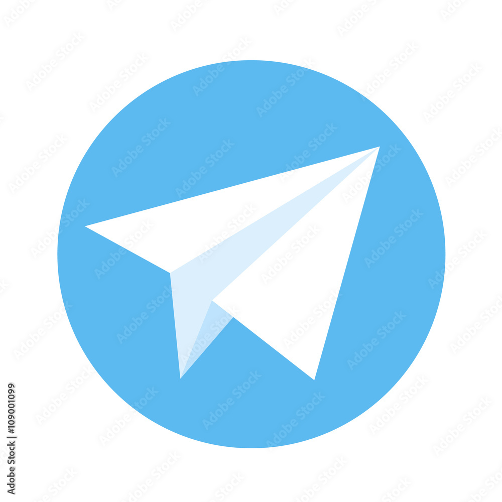 Icon of paper plane. White paper plane on a blue background. Vector illustration Icon of paper plane. White paper plane on a blue background. Vector illustration