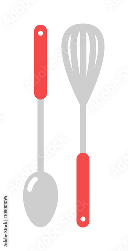 Kitchen ladle cooking home culinary silver equipment flat vector illustration.