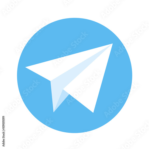 Icon of paper plane. White paper plane on a blue background. Vector illustration