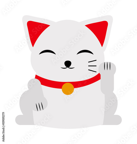 Japanese maneki neko lucky cat fortune symbol success kitty toy cartoon vector illustration. 