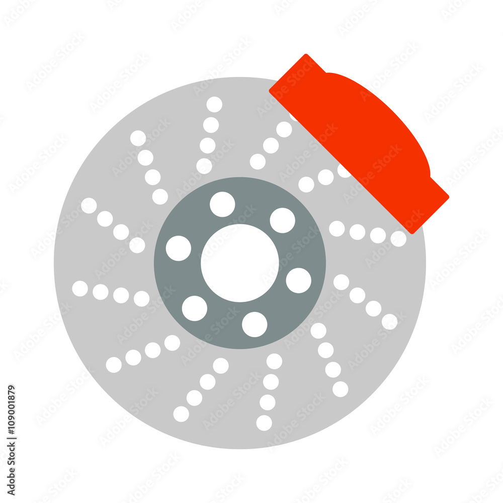 Obraz premium Car brake discs system spare part auto repair vehicle metal automobile tool vector illustration.